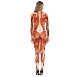 Damen Jumpsuit mit 3D-Muskelanatomie-Druck und realistischer Rückenmuskulatur Grafik