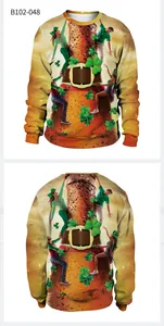 Détail du sweat-shirt imprimé 3D de la Saint-Patrick avec bière et motifs trèfles