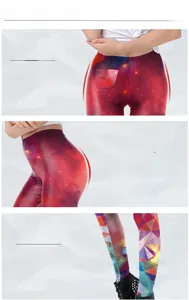 Detailansicht von elastischem Bund und Sternenhimmel-3D-Druck-Leggings für Yoga