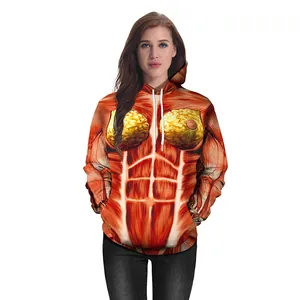 Hoodie mit 3D-Muskelanatomie-Druck, realistische gelbe Fett- und rote Faserelemente