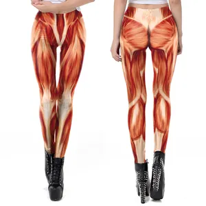 Damen 3D-Anatomie-Leggings mit Muskelprint, hochelastische schmale Passform im Doppelbild