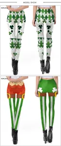 Vue avant et arrière du legging de la Saint-Patrick avec motifs trèfle et leprechaun