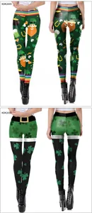 Détail du legging de la Saint-Patrick avec motifs trèfles et pots de pièces d'or