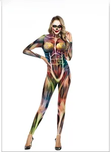 Front detail of muscle and galaxy print bodysuit for Halloween party roleplay