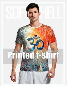 Close-up of 3D mandala print with Om symbol on a breathable short sleeve sports T-shirt