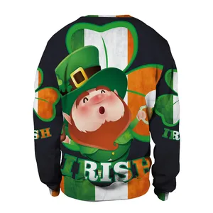 Sweat à capuche St. Patrick bleu marine avec imprimé Leprechaun et trèfle au dos