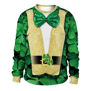 Sweat St. Patrick avec imprimé trèfle vert et gilet doré effet 3D pour la fête