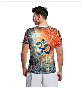 Rear view of men's T-shirt with 3D mandala print and blue OM symbol on back