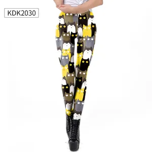 Détails du legging imprimé numérique 3D avec motifs de chats colorés et mignons
