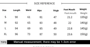 Detailed size chart for solid color leggings showing waist, hip, and length measurements