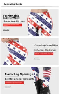 Detail of high-waist elastic band and push-up seam on American flag leggings
