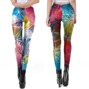 Damen 3D Geometrische Sternenhimmel Yoga-Leggings mit schmaler Passform und hoher Elastizität