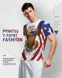 Detail of eagle and American flag digital print on white short sleeve T-shirt