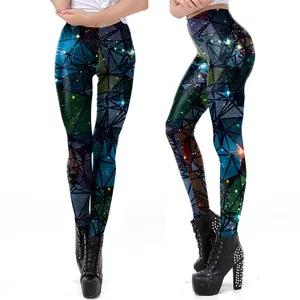 Damen 3D Sternenhimmel Yoga-Leggings mit hoher Taille und schlankem Design