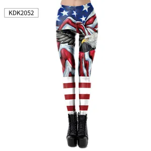 Detail of slim-fit leggings with American flag print and bald eagle graphic design