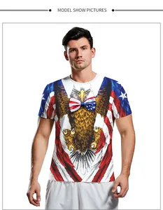 Detail of the American Independence Day eagle print and bow on a white short sleeve T-shirt