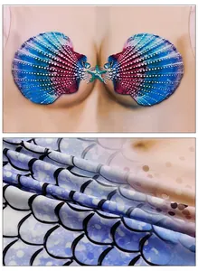 Detail des Meerjungfrau 3D-Drucks mit Muschel-Bikini und weichem Fischschuppen-Stoff