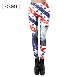 Detail of high waist American flag leggings featuring eagle print and stripes