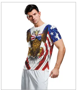 Detailed eagle print with US flag bow tie on white short sleeve T-shirt for men