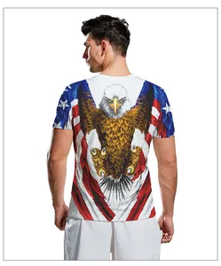 Back detail of men's white T-shirt featuring bald eagle and American flag graphic print