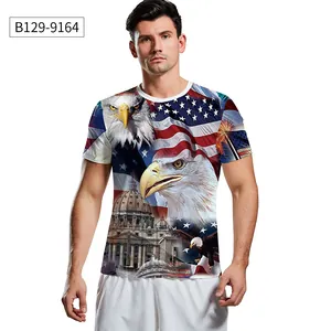 Detail of USA Independence Day T-shirt with digital print bald eagle and flag motifs