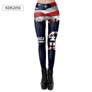 Detail of USA flag leggings with urban silhouette and Independence Day print