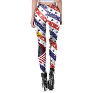 Slim fit Independence Day leggings with American flag stripes, bald eagle print and stars