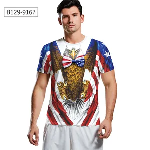 Detail of 3D eagle with bow tie and US flag print on quick-dry crew neck T-shirt