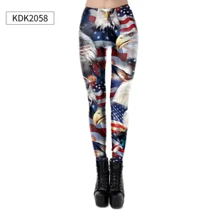 Detail of slim leggings with American flag, eagle and Statue of Liberty print