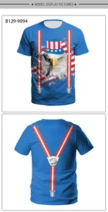 Front and back detail of American Eagle T-shirt with flag hat and red suspenders print