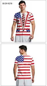 Detailed 3D American flag tuxedo print on breathable short sleeve polyester T-shirt