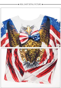 Macro view of July 4th eagle print T-shirt showing detailed stitching and fabric texture