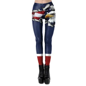 Slim fit women's leggings featuring American flag and eagle prints for Independence Day