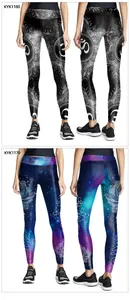 Detail view of high-waist yoga leggings featuring mandala and starry lotus floral prints