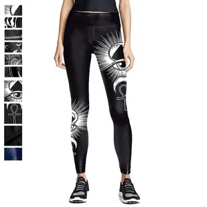 Women High Waist Yoga Leggings Polyester Spandex Mystic Pattern Printed Sporty Tight Workout Pants Slim Fit Leggings