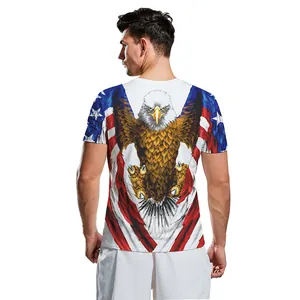 Men's T-shirt with eagle and American flag digital print on white fabric back