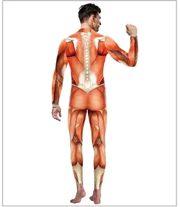 Rear view of tight-fitting bodysuit featuring detailed 3D human anatomy muscle prints