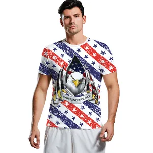 Men's American flag T-shirt with eagle print and Independence Day design for summer