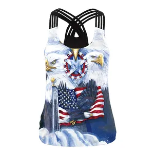 Women's Independence Day slim tank top featuring patriotic eagle and US flag print
