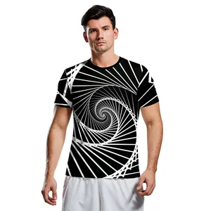 Heren zomer t-shirt met zwart-witte 3D-spiraalprint en een klassieke ronde halslijn