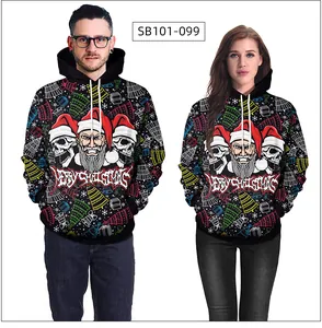 Detalle del gráfico de Papá Noel en sudaderas negras a juego para Navidad