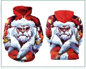 Vista frontal y trasera de sudadera con capucha impresa en 3D con diseño de Papá Noel