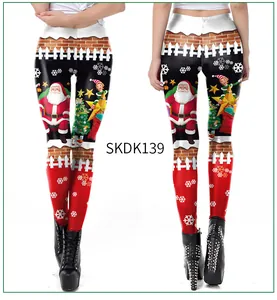 Front and back detail of Christmas leggings with Santa, reindeer and snowflake prints