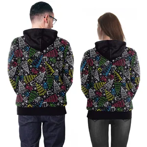 Sudadera con Capucha de Navidad Papá Noel Impresión Digital 3D para Hombre Mujer Pullover Casual Holgado Ropa de Fiesta para Pareja