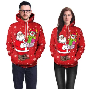Sudadera roja de Navidad con capucha y estampado de Papá Noel para hombre y mujer