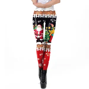 Women's Christmas leggings featuring Santa and reindeer prints with a high waist fit