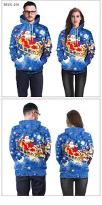 Detailed front and back view of a Christmas hoodie with reindeer and moon prints
