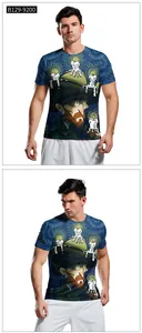Detailansichten des blauen Herren T-Shirts mit Cartoon Van Gogh Sternennacht Print