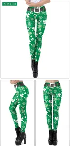 Détails du legging vert de la Saint-Patrick avec imprimé trèfle 3D et ceinture imprimée
