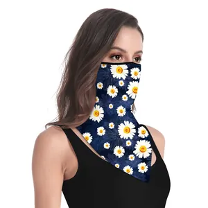 Tour de cou bleu marine à motif marguerites avec boucles d'oreilles pour la protection